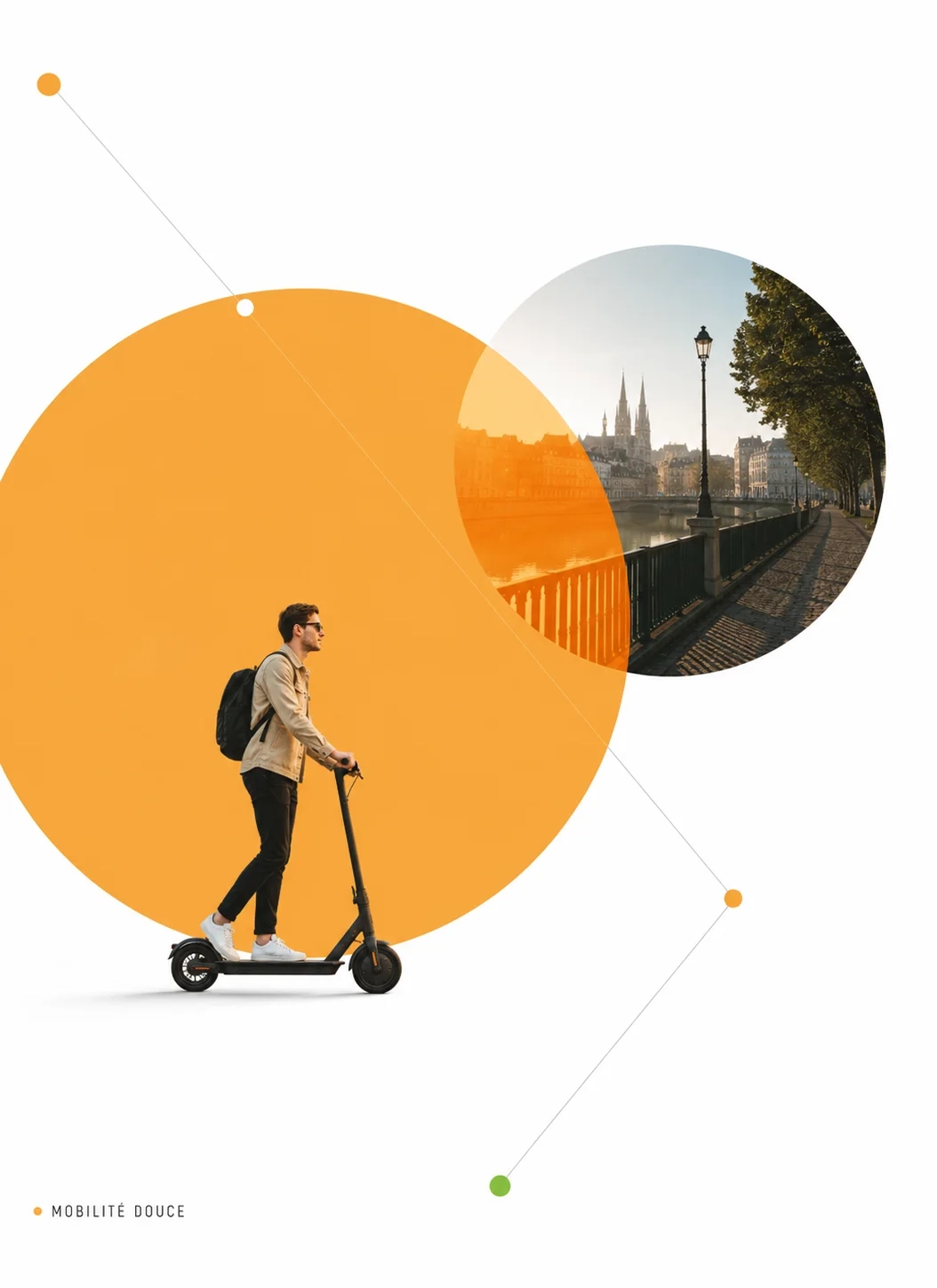 Affiche mobilité douce, homme en trottinette électrique