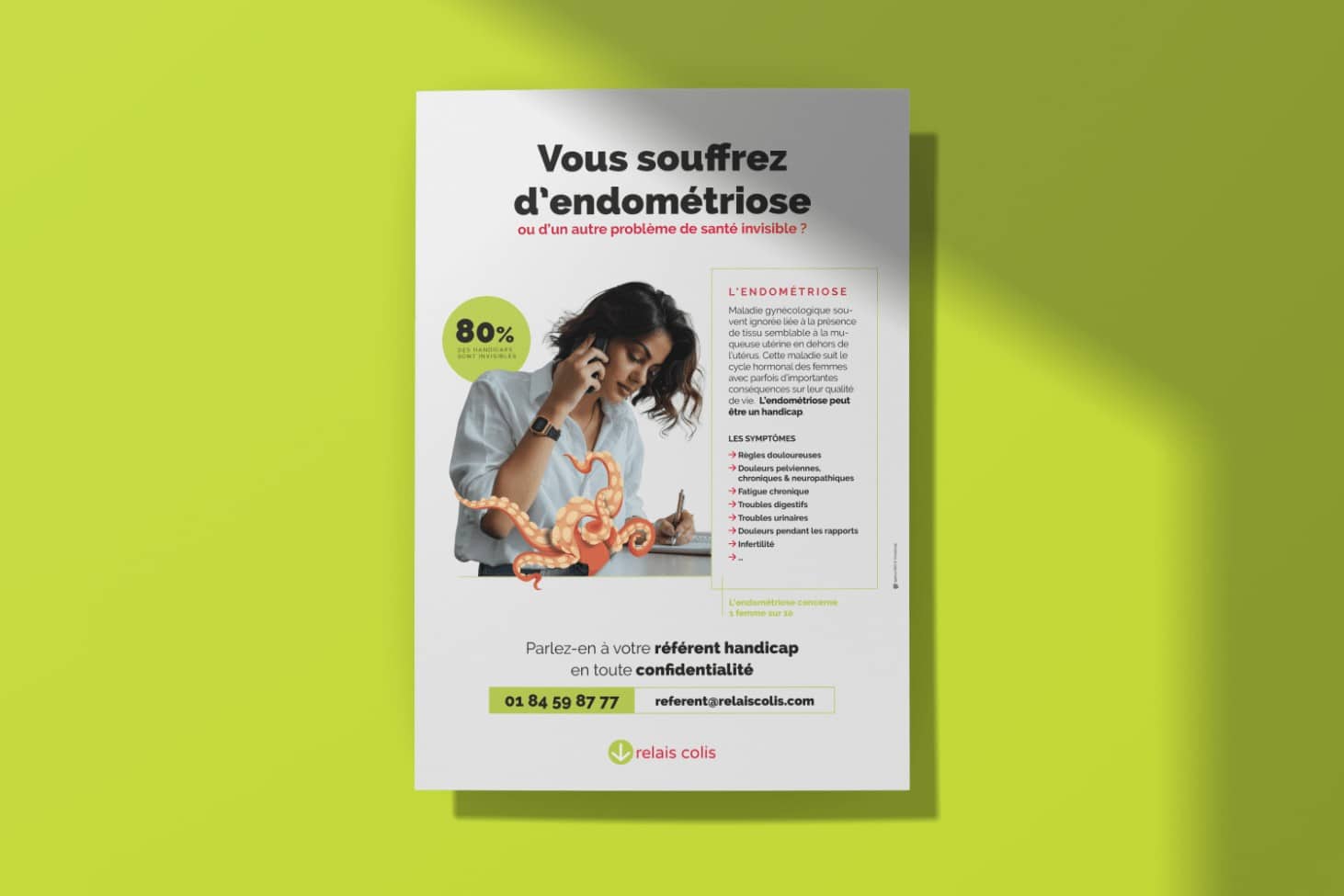Relais colis Yumaincap, mock up d'une affiche sur l'endométriose